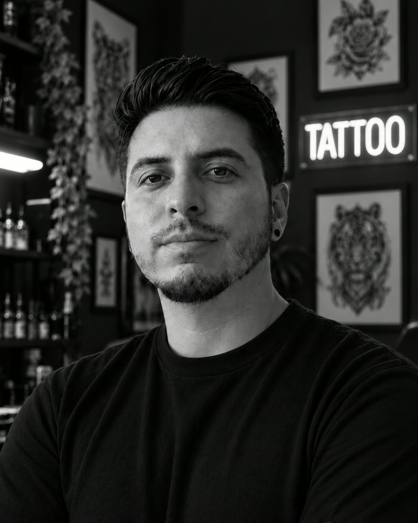 Daniel, tattoo artist, in his studio