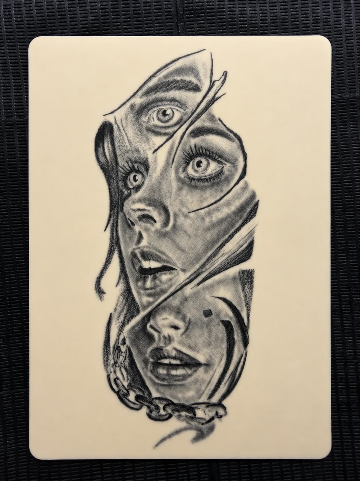 Realism split portrait with chain